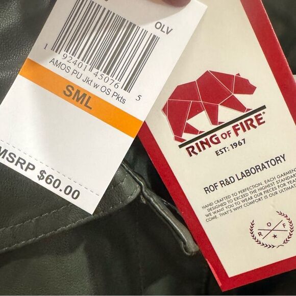 Ring of Fire men’s olive green Amos PU jacket size small NWT - Picture 6 of 8
